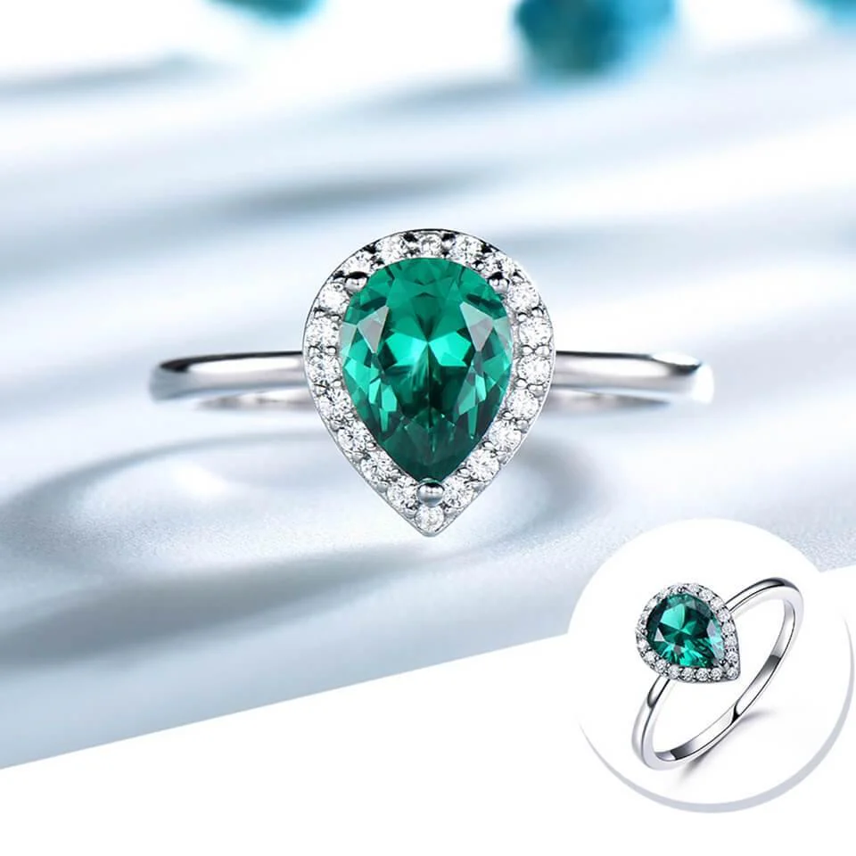 Pear Gemstone Halo Sterling Silver Ring - Image 7