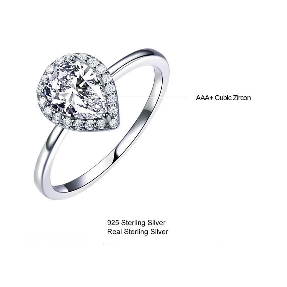 Pear Gemstone Halo Sterling Silver Ring - Image 9