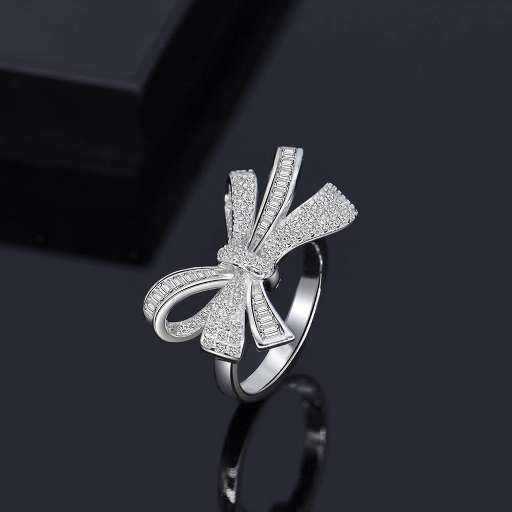 Lab-Created Sapphire Bow Sterling Silver Ring - Image 4