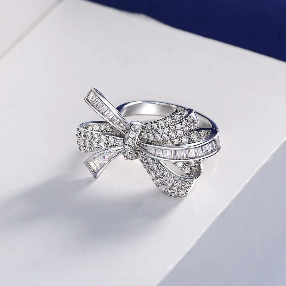 Lab-Created Sapphire Bow Sterling Silver Ring - Image 5