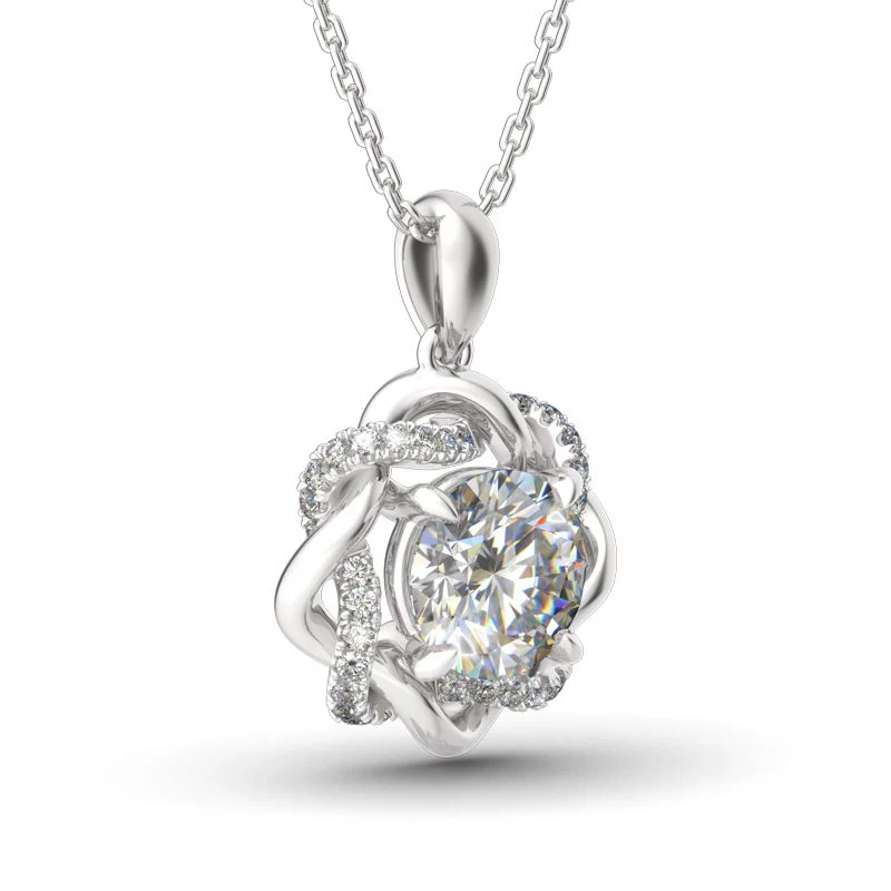 Love Knot Round Moissanite Necklace in Sterling Silver - Image 2