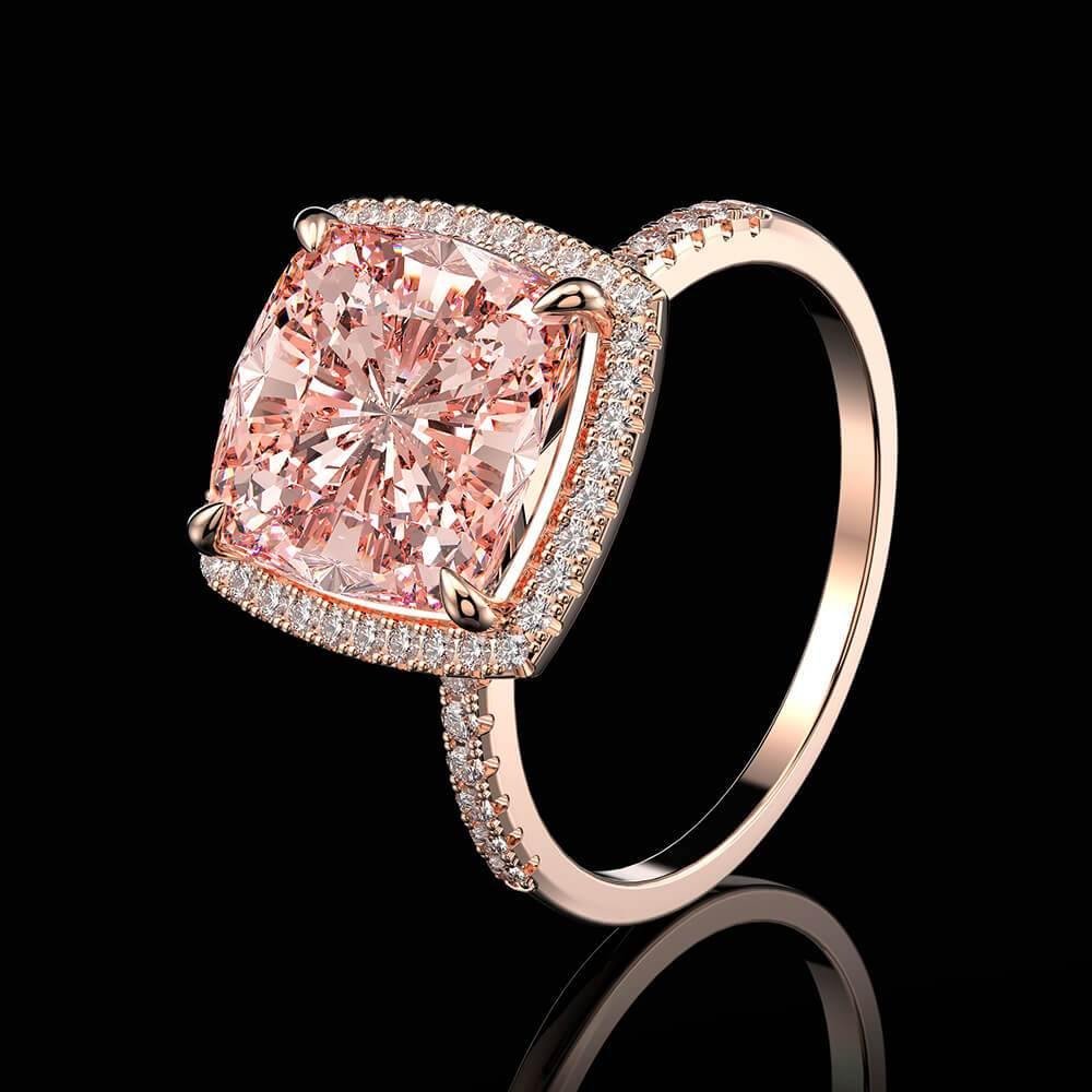 Luxury Halo Cushion Pink Gemstone Pave Sterling Silver Engagement Ring - Image 6