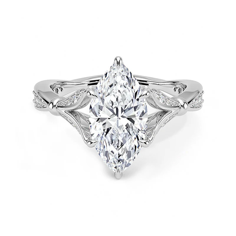 Marquise Cut Moissanite Petals Split Shank Engagement Ring