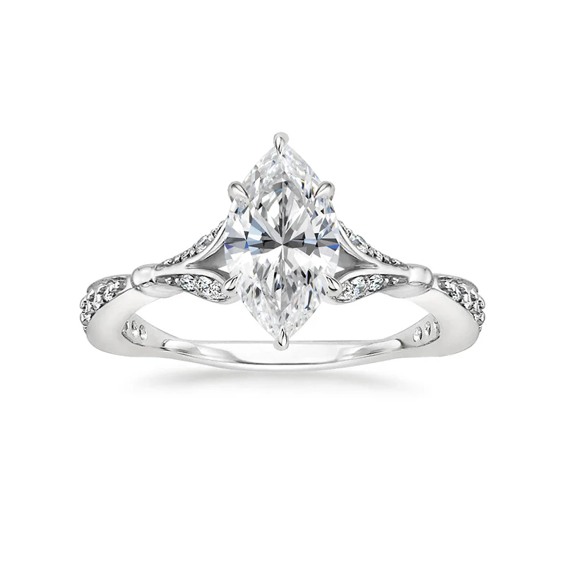 Marquise Cut Moissanite Petals Split Shank Engagement Ring - Image 2