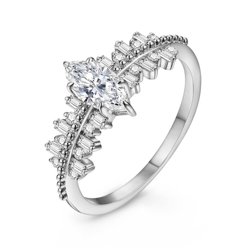Marquise Moissanite Side Stone Bead Engagement Ring - Image 2