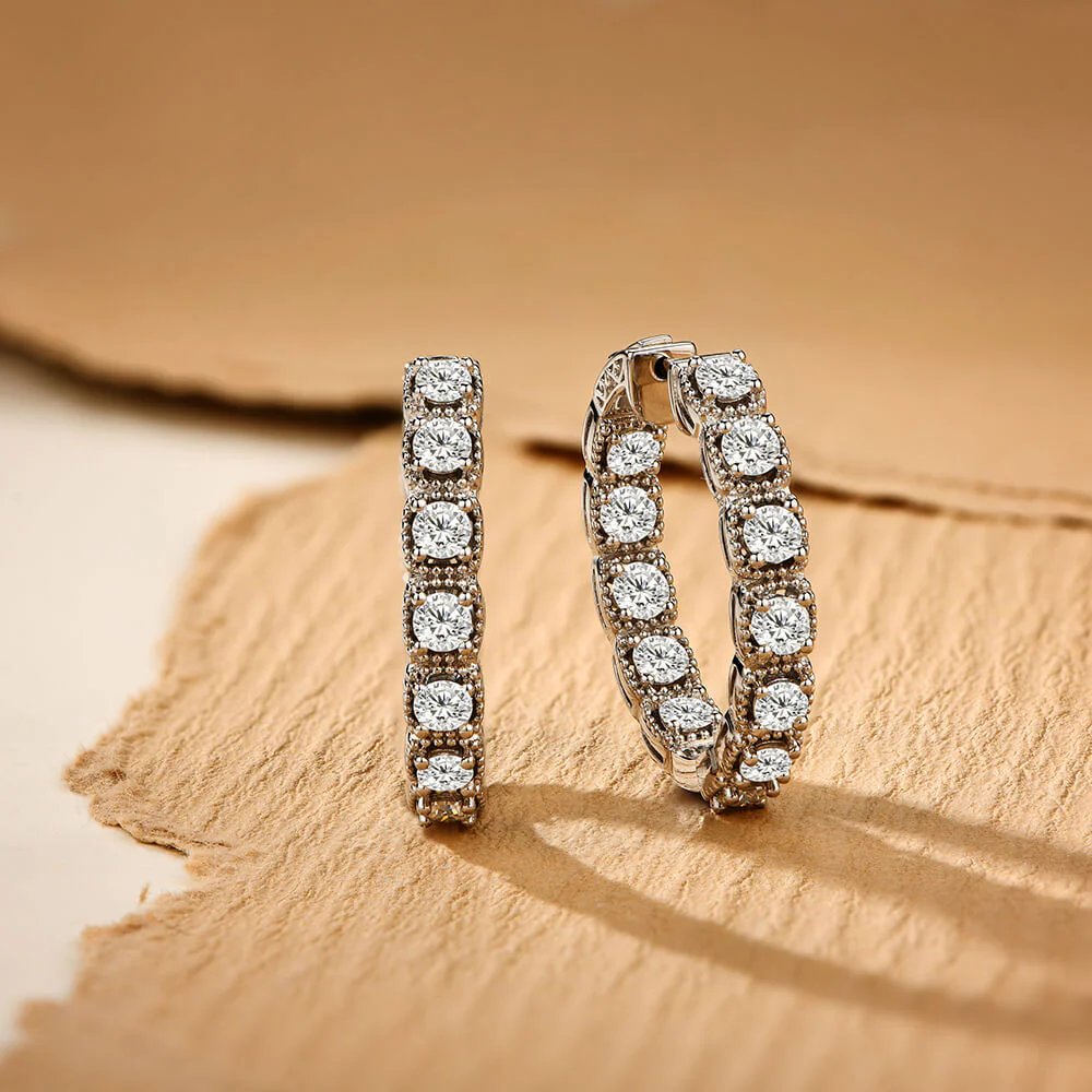 Milgrain Moissanite Square Hoop Earrings In Sterling Silver - Image 3