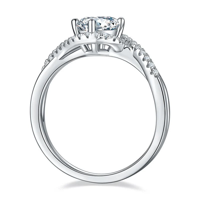 Round Moissanite Angel Eyes Sterling Silver Engagement Ring - Image 3