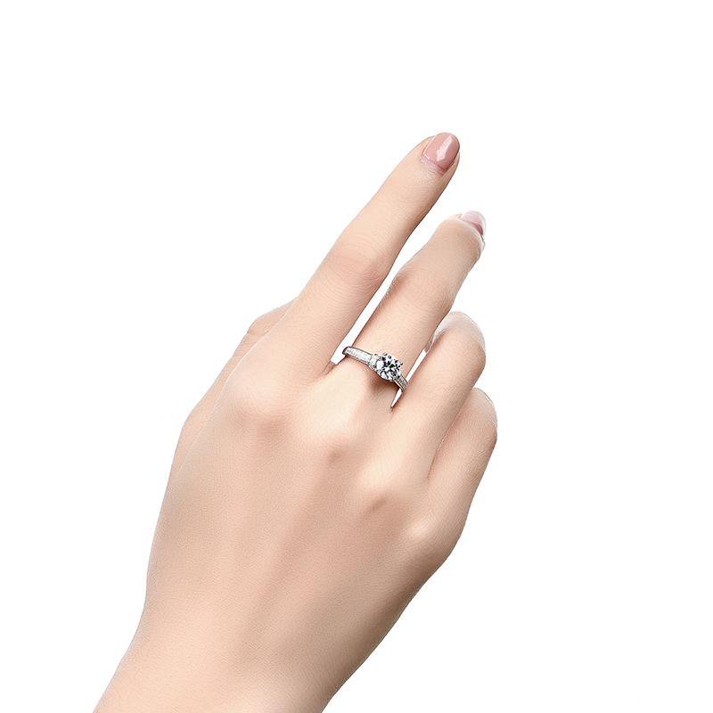 Round Moissanite Four Prong Side Stone Promise Engagement Ring - Image 8