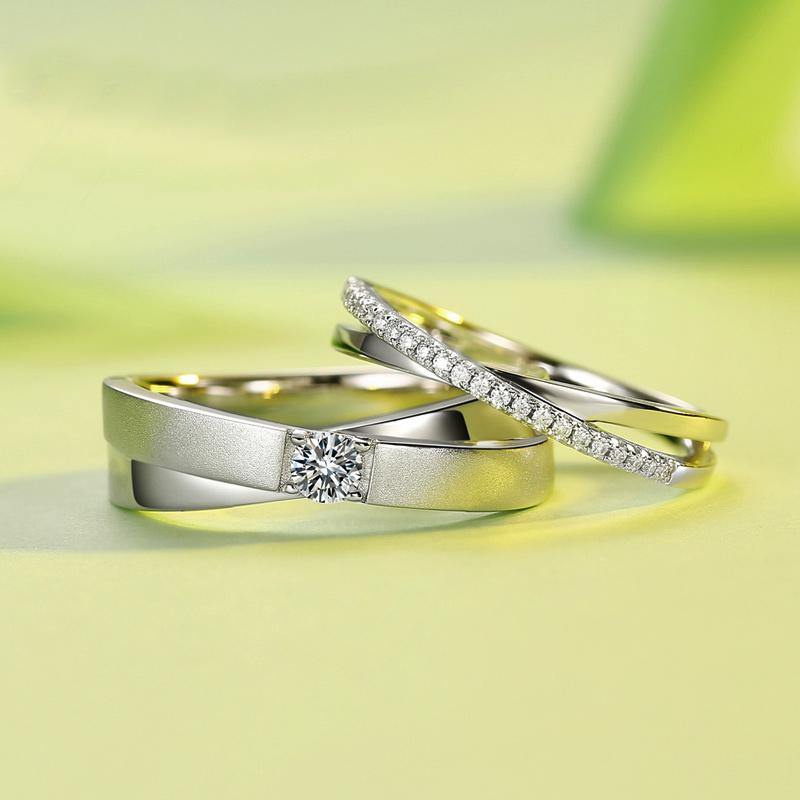 Moissanite Cross Arm Sterling Silver Wedding Band Ring - Image 4