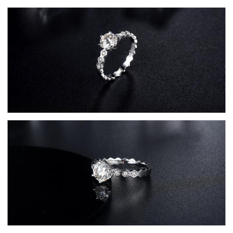 Moissanite Fashion Honeycomb Side Stone Sterling Silver Ring - Image 6