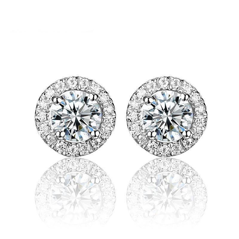 Fashion Halo Round Moissanite Sterling Silver Stud Earrings - Image 5
