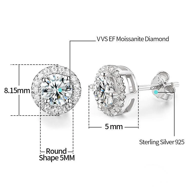 Fashion Halo Round Moissanite Sterling Silver Stud Earrings - Image 6