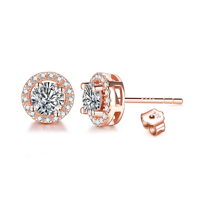 Fashion Halo Round Moissanite Sterling Silver Stud Earrings - Image 8