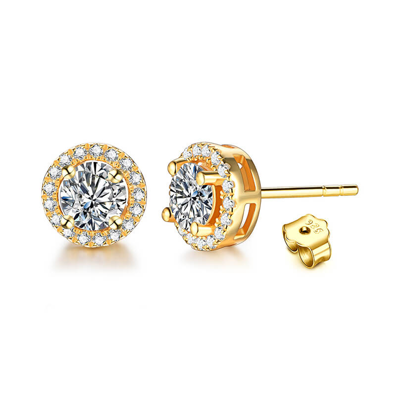 Fashion Halo Round Moissanite Sterling Silver Stud Earrings - Image 9