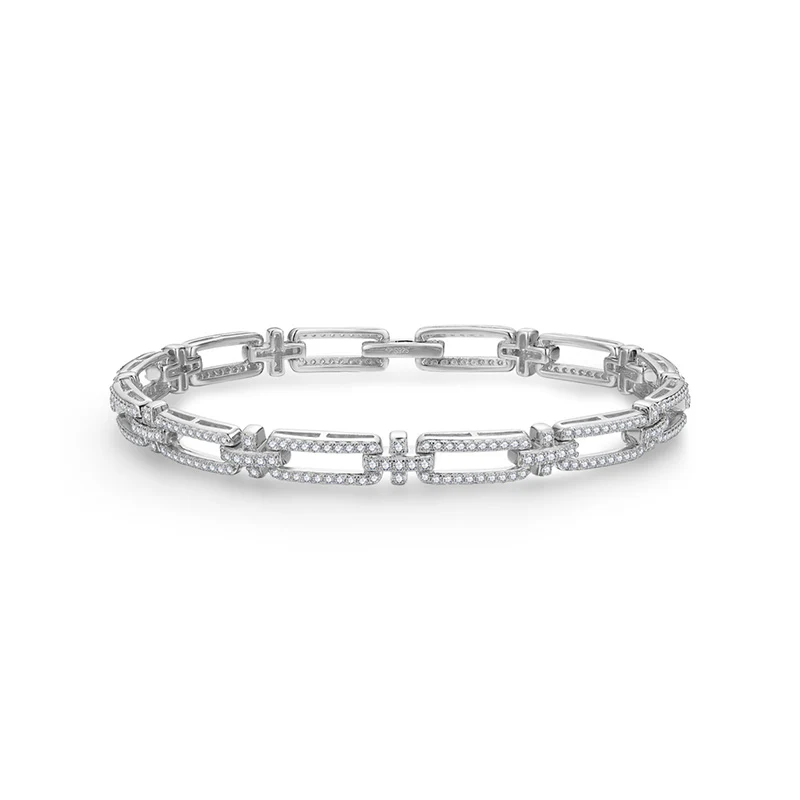 Moissanite Geometric Link Chain Bracelet In Sterling Silver - Image 6