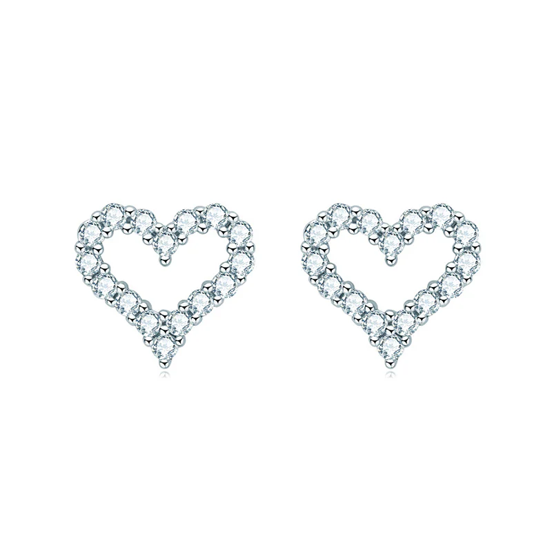 Moissanite Heart Stud Earrings In Sterling Silver