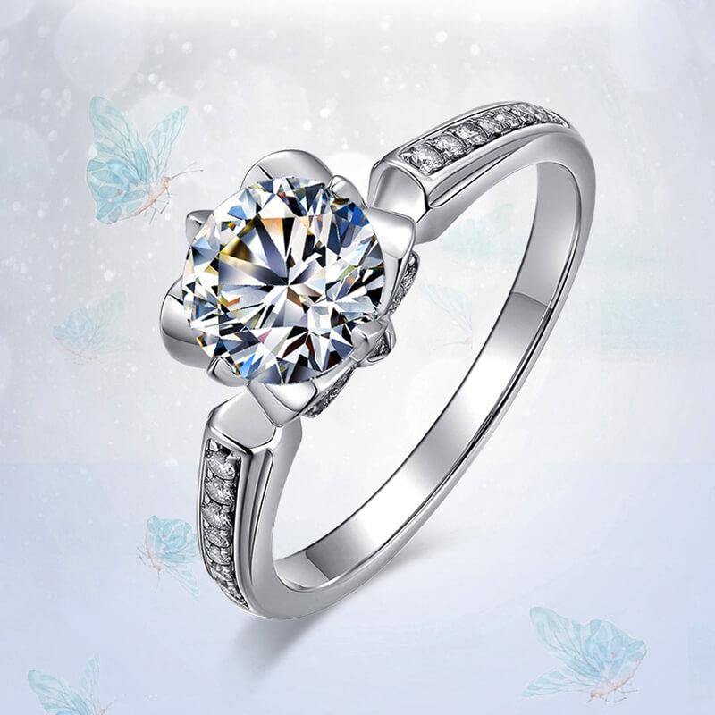 Moissanite Iris Flower Pave Sterling Silver Wedding Ring - Image 3