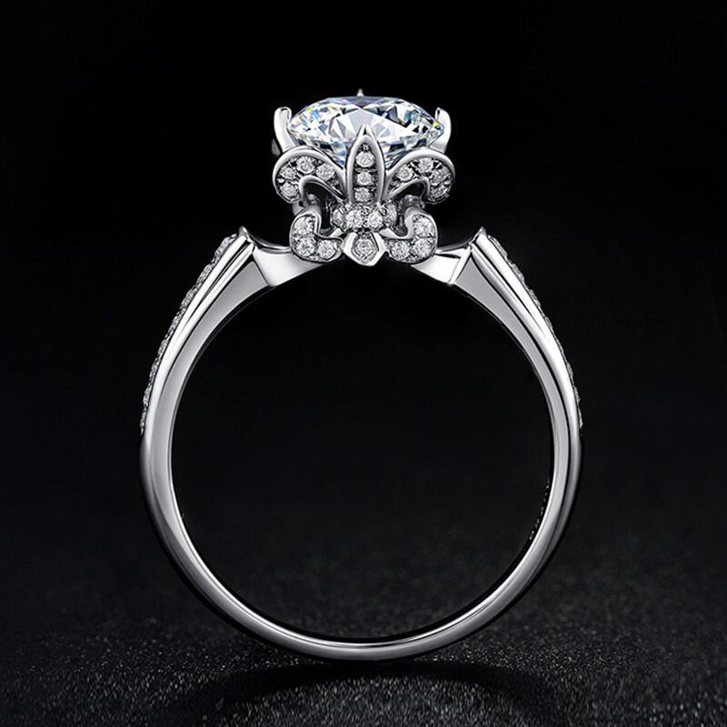 Moissanite Iris Flower Pave Sterling Silver Wedding Ring - Image 5