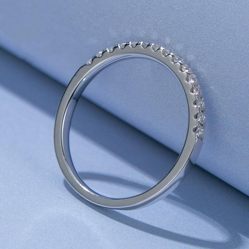 Moissanite Round Half Eternity Sterling Silver Wedding Band Stackable Ring - Image 3