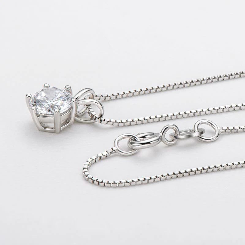 Classic Solitaire Round Moissanite Six Prong Sterling Silver Necklace Pendant - Image 6