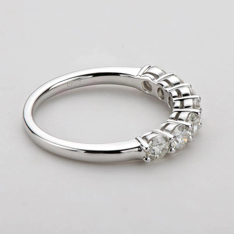 Round Moissanite Sterling Silver Wedding Band Stackable Ring - Image 6