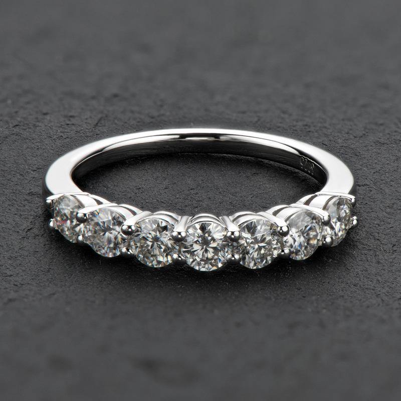 Round Moissanite Sterling Silver Wedding Band Stackable Ring - Image 7