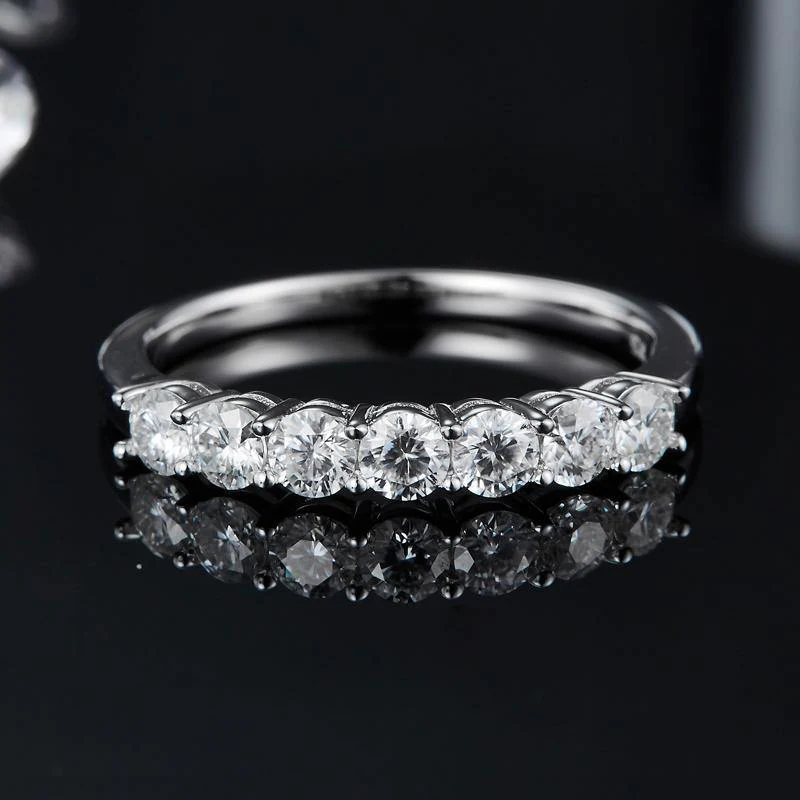 Round Moissanite Sterling Silver Wedding Band Stackable Ring - Image 8