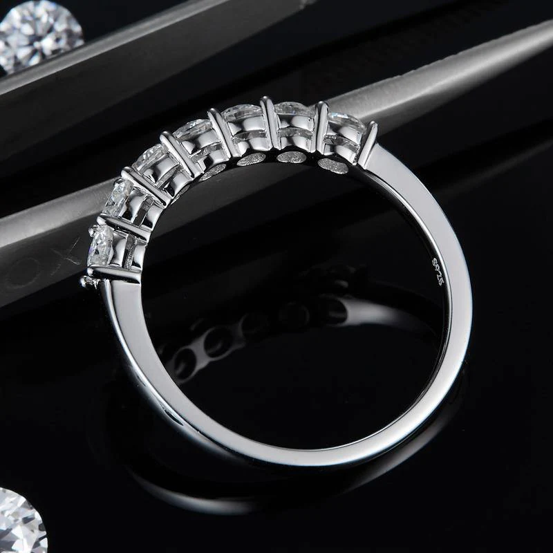Round Moissanite Sterling Silver Wedding Band Stackable Ring - Image 9