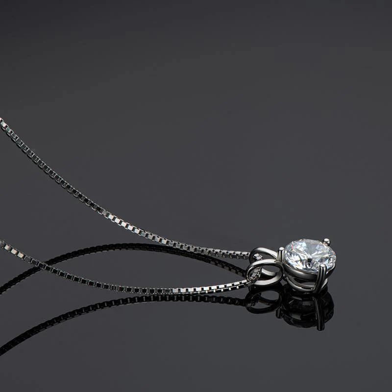 Solitaire Round Moissanite Three Prong Sterling Silver Necklace Pendant - Image 5
