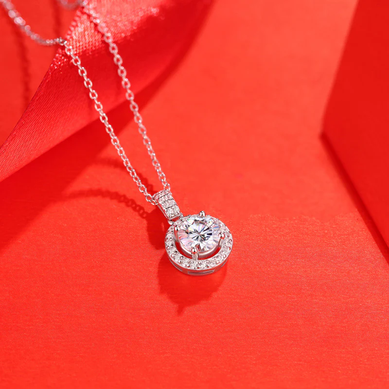 Halo Moissanite Dreams Come True Sterling Silver Necklace - Image 3