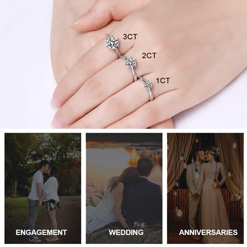 Fashion Round Moissanite Six Prong Side Stone Engagement Ring - Image 13