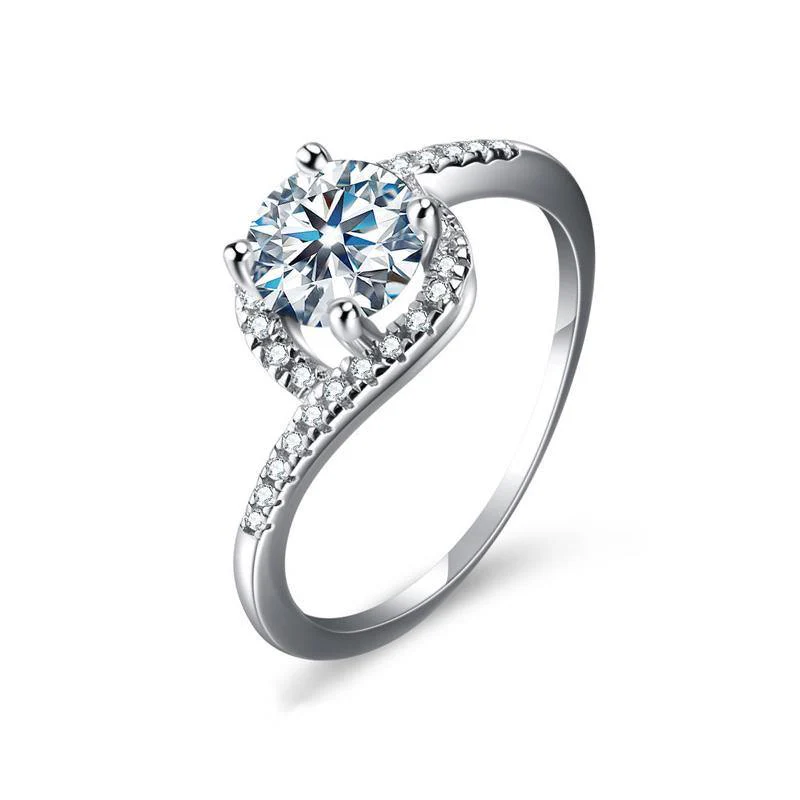 Moissanite Fashion Twisted Halo Sterling Silver Ring