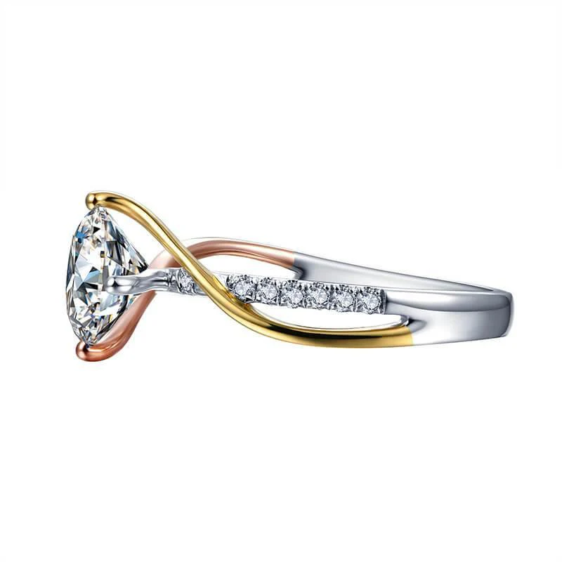 Moissanite Luxury Three Tone Pave Sterling Silver Ring - Image 8
