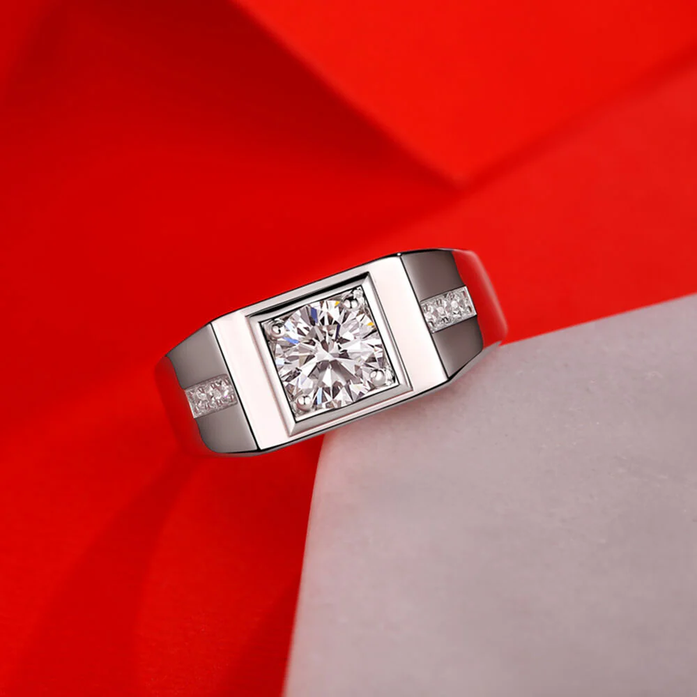 Moissanite Series Sterling Silver Ring For Men ONE SIZE Adjustable - Image 4