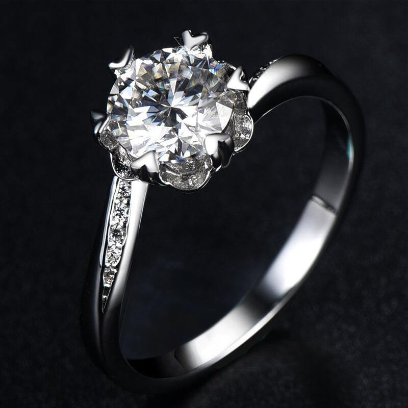 Moissanite Snowflake Side Stone Sterling Silver Wedding Ring - Image 3