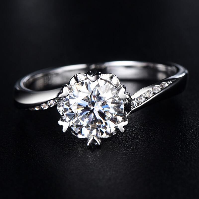 Moissanite Snowflake Side Stone Sterling Silver Wedding Ring - Image 4