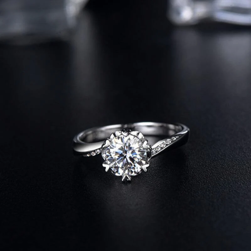 Moissanite Snowflake Side Stone Sterling Silver Wedding Ring - Image 5