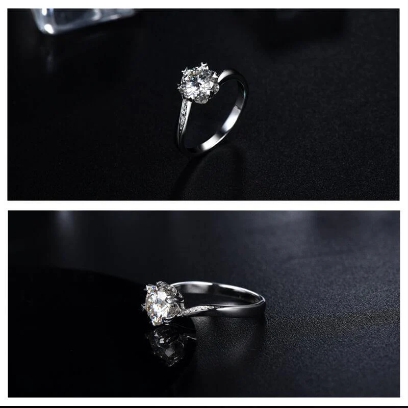 Moissanite Snowflake Side Stone Sterling Silver Wedding Ring - Image 7