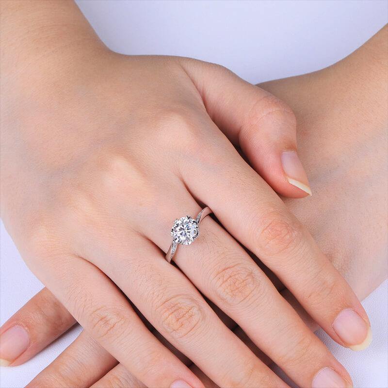 Moissanite Snowflake Side Stone Sterling Silver Wedding Ring - Image 8