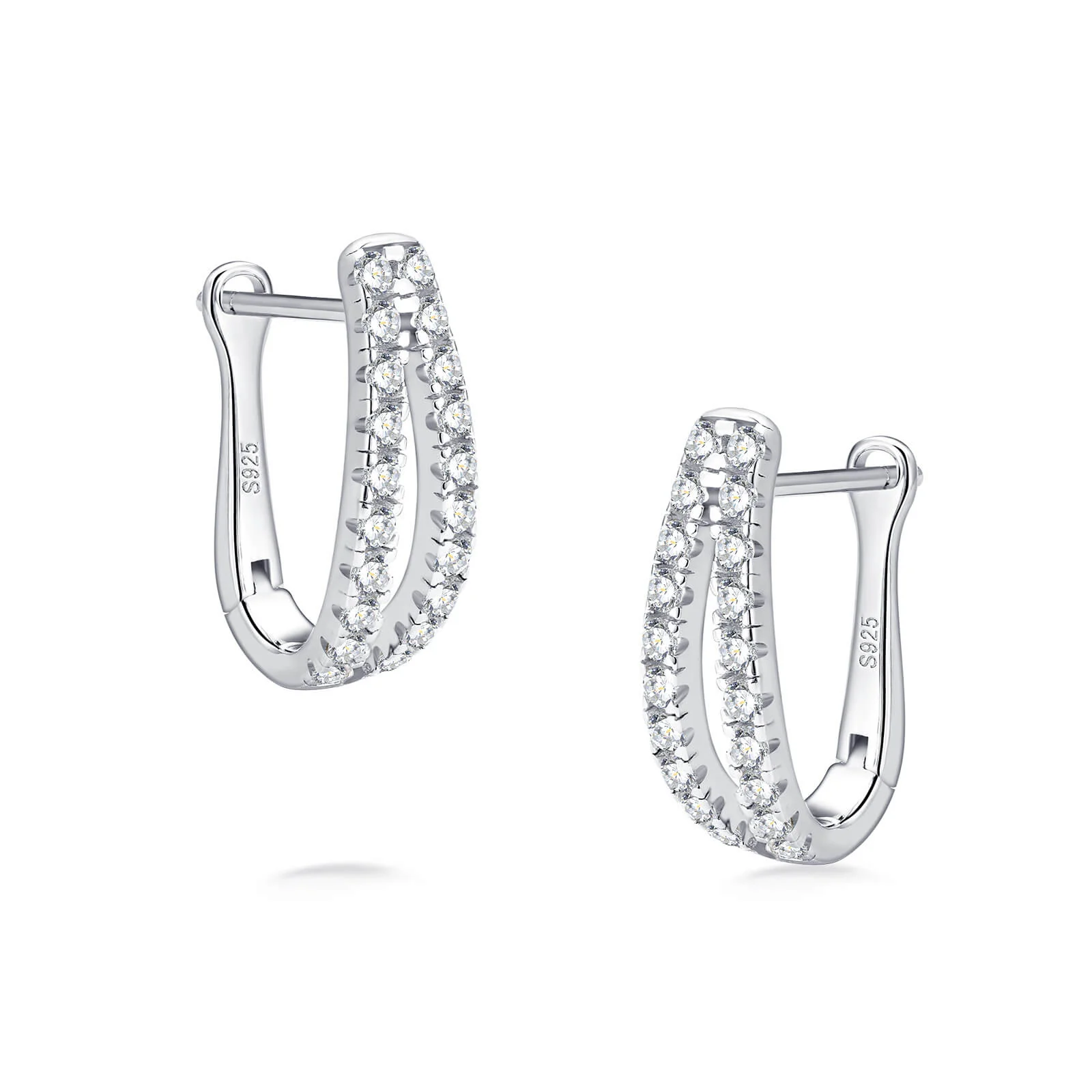 Moissanite Split Hoop Pave Earrings In Sterling Silver - Image 3