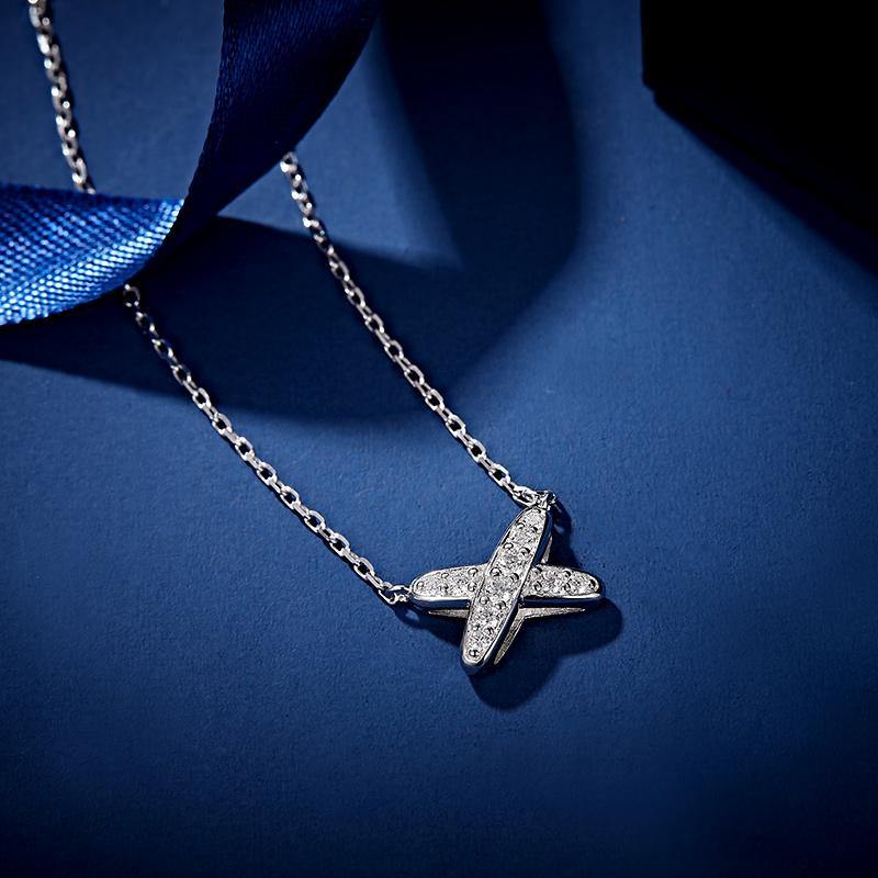 Moissanite X-Shaped Sterling Silver Necklace - Image 4