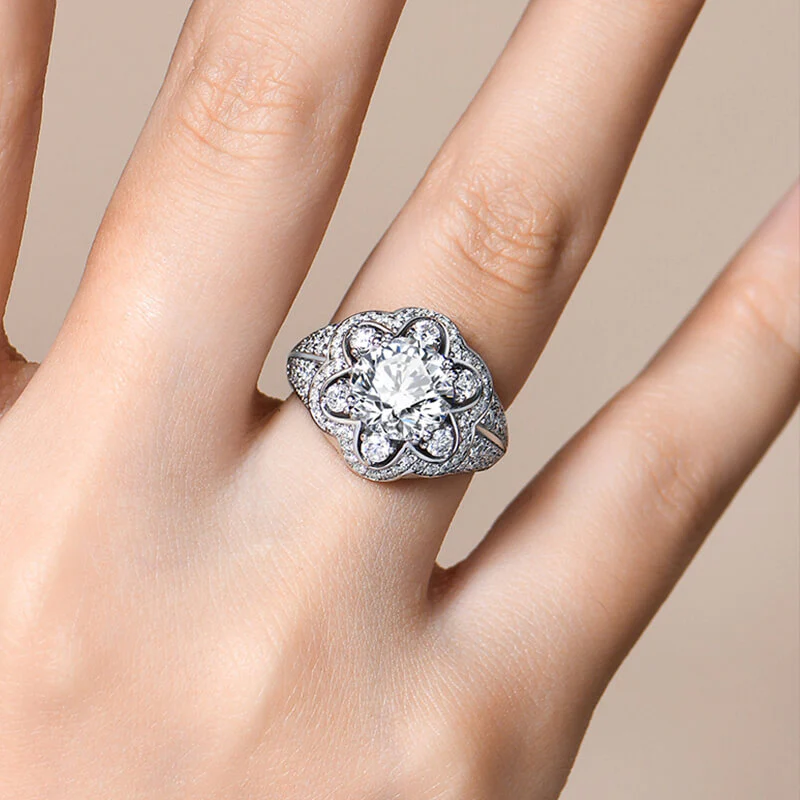 Nature-inspired Floral Halo Moissanite Pave Engagement Ring - Image 5