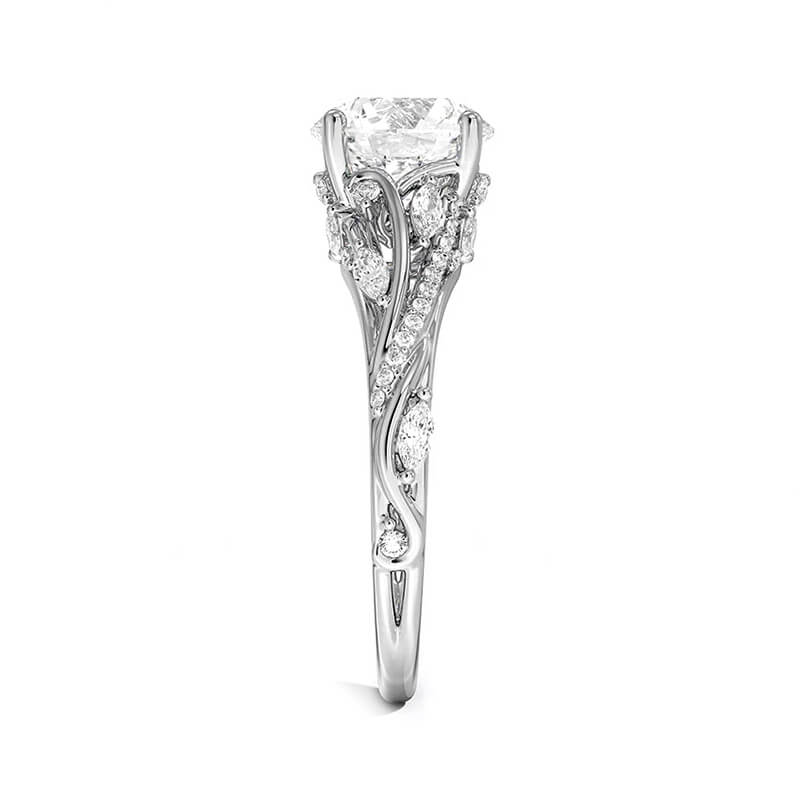 Nature-inspired Moissanite Floral Vines Cluster Pave Engagement Ring - Image 3