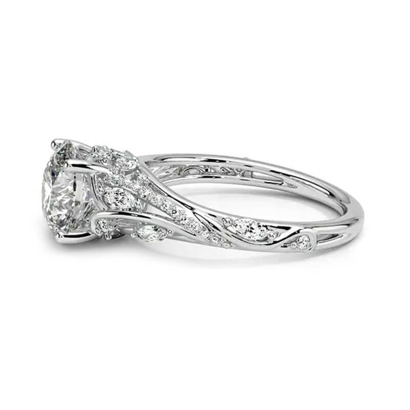 Nature-inspired Moissanite Floral Vines Cluster Pave Engagement Ring - Image 4