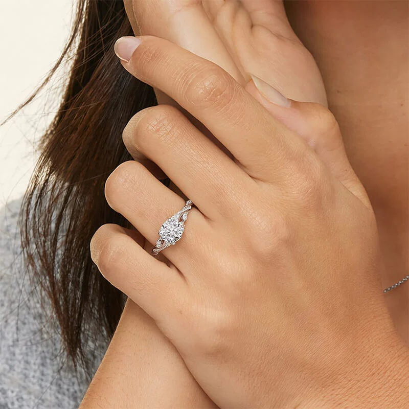 Nature-inspired Moissanite Floral Vines Cluster Pave Engagement Ring - Image 5