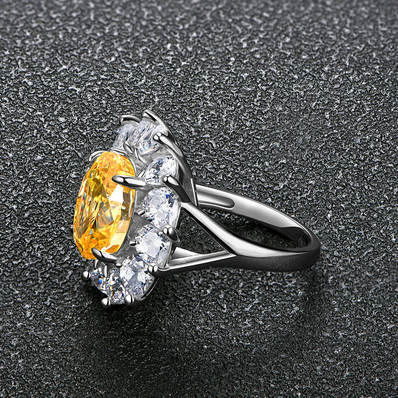 Oval Cut Yellow Sapphire SideStone Split Shank Sterling Silver Ring - Image 4
