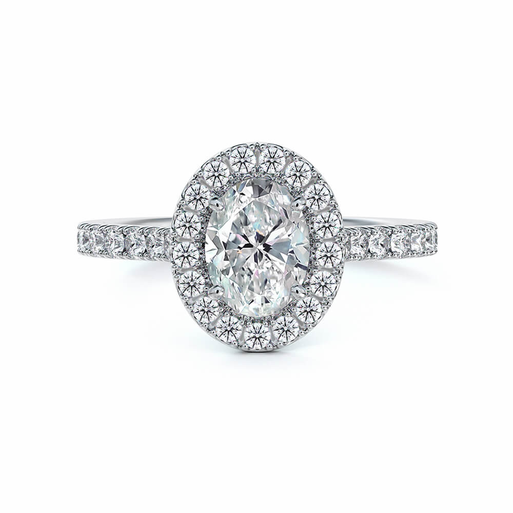 Oval Halo Moissanite Pave Gold Engagement Ring