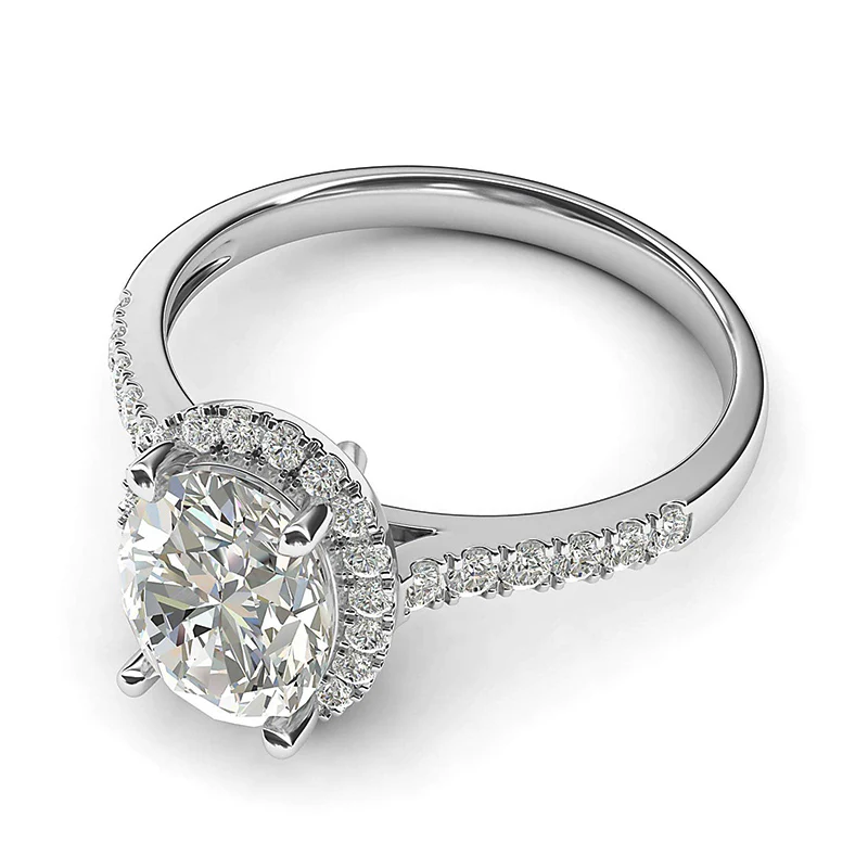 Oval Halo Moissanite Pave Gold Engagement Ring - Image 2