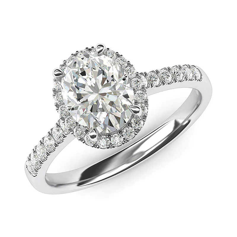 Oval Halo Moissanite Pave Gold Engagement Ring - Image 3