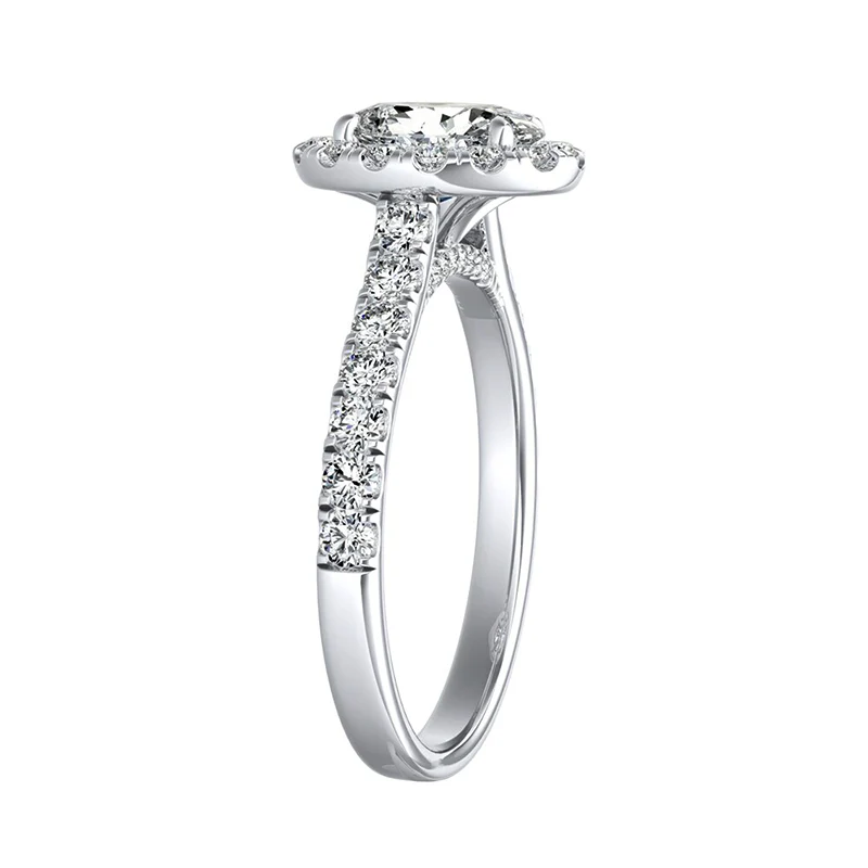 Oval Halo Moissanite Pave Gold Engagement Ring - Image 5